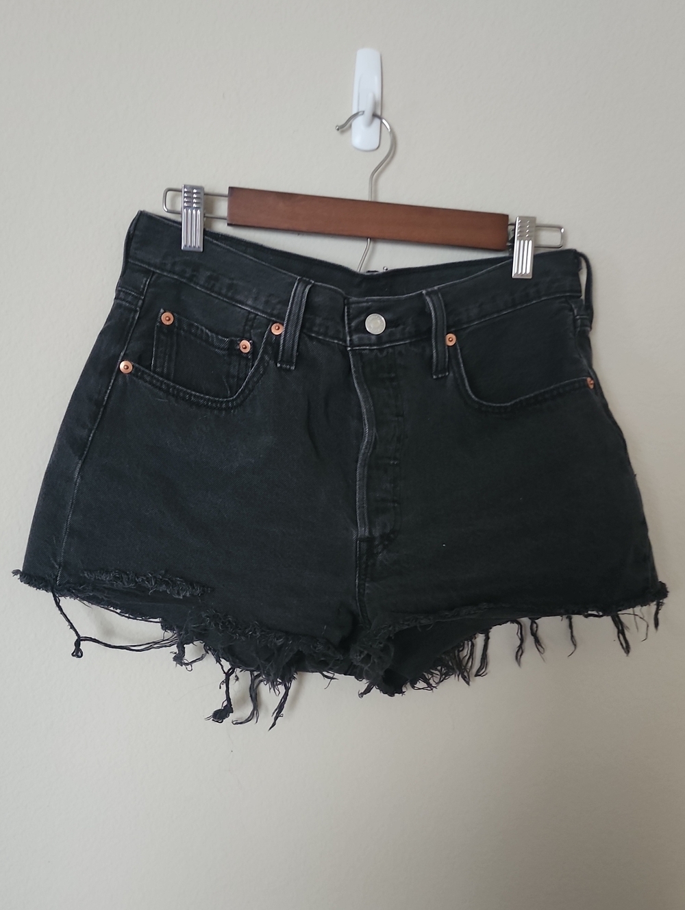 Levi's 501 Black Distressed High-Waist Women's Denim Shorts W30